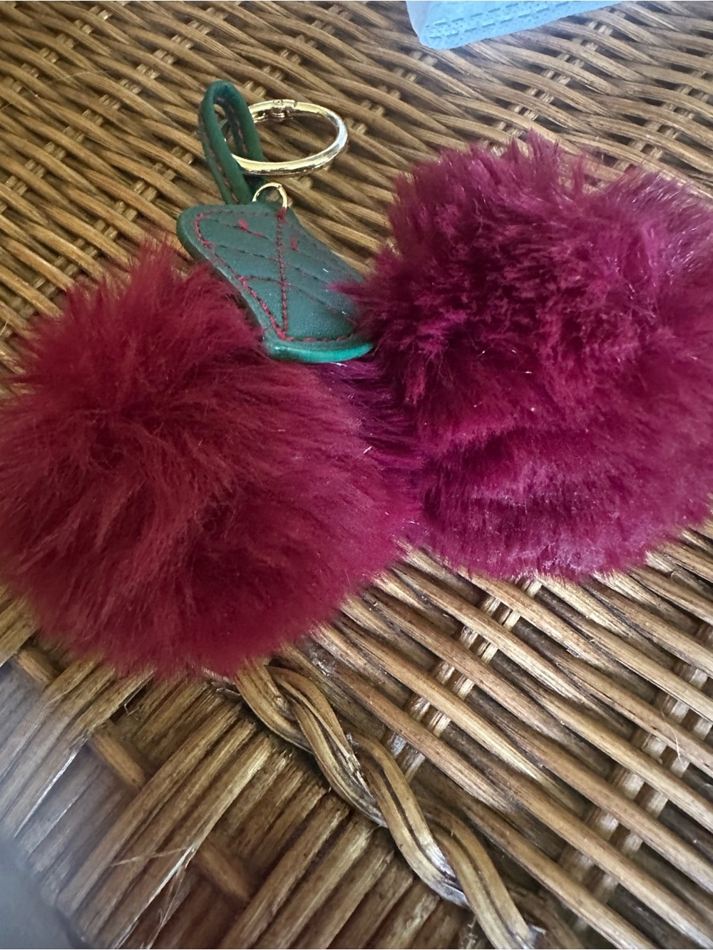 Burgundy Faux Fur Pom Pom Keychain Charm